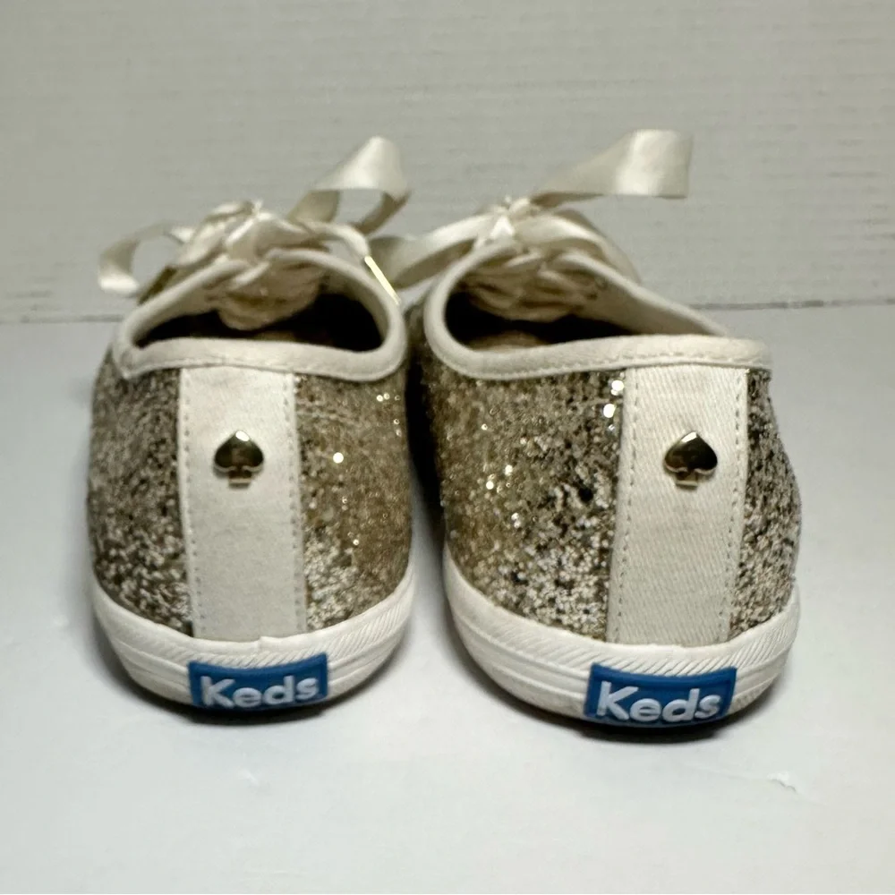 Keds X Kate Spade New York Gold Glitter Cream Satin Lace Up Sneakers- Size 8.5/9